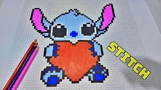 STITCH CON CORAZ&Oacute;N PIXELADO Paso a Paso | C&oacute;mo Hacer un Dibujo de Stitch | Pixel Art