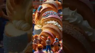 (AI) Tiny workers making giant croissant #giantfood #croissant  #food #tinyworkers #shorts #fyp