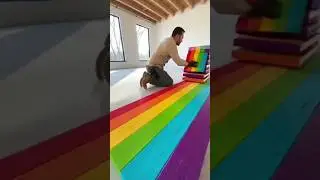 Vibrant Rainbow Wood Floor!#RainbowWood #ColorfulHome #DIYProject #GlossyFloor #UniqueInterior