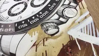 Painting Rolex Daytona white dial by Derom, Horology art.