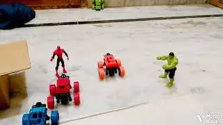 Playing with Small Monster Car Truck Toys, Push and Go Mini Monster Cars