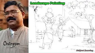 | Village Scenery Drawing Sketch | Village Scenery Drawing Easy | How To Draw Village Step By Step |