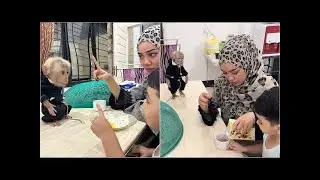 Mom trains Baby Monkey Alpha to be polite and calm when drinking chocolate with Isa