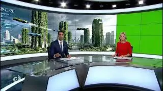 Intense Green Screen News TV Virtual Studio Cityscape Background for Editors