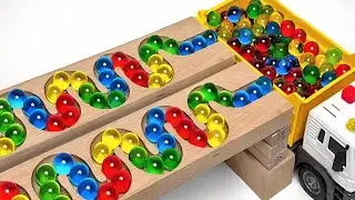 Marble Run Race ☆ HABA Slope, Dump Truck & Garbage Trucks ,UPS Delivery Truck, Farm Tractors