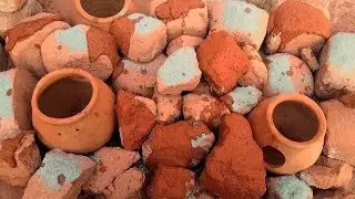 New crumbling video satisfying natural Red dirt dry floor/claypot/water crumbling dipping ASMR