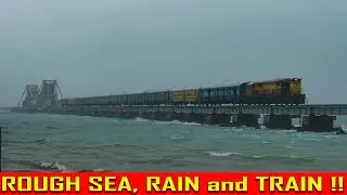 ROUGH SEA, RAIN and TRAIN !! ORANGE ALCo crosses the PAMBAN BRIDGE | Indian Railways