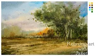 Loose watercolor landscape painting tutorial. HOW  to paint the loose clouds and trees