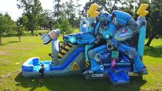 🤖 Blue Space Robot Bounce House with Dual Slides | Wet or Dry Cosmic Adventure!