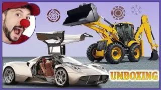 Funny Clown Bob & Construction vehicles Excavator Loader Unboxing RC Racing Car