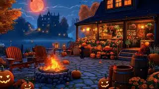 Cozy Halloween Evening by the Lake 🌙 Crackling Fire, Glowing Pumpkins & Spooky Autumn Ambience
