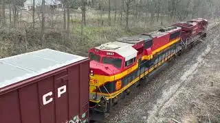 CP 8701, KCS 3937, DPU CP 8177. Denfield road near London, Ontario, Canada.  Mixed freight train.