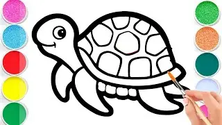 Cute Turtle Drawing | Painting and Coloring for Kids & Toddlers | Learn Sea Animals and Colors