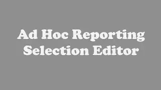 Ad Hoc Reporting - Selection Editor