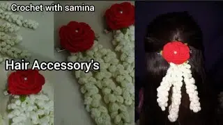 Crochet hair clip with flowers 🌹 crochet rose flower hair clip design @CrochetWithSamina9481 