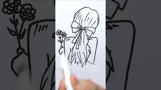 A beautiful Girl with a Bow and Flowers | Easy drawing for Beginners