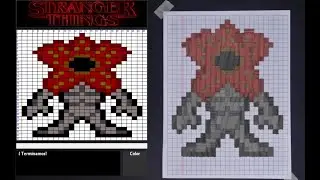 Tutorial paso a paso de PixelArt del Demogorgon, de Stranger Things en papel cuadriculado