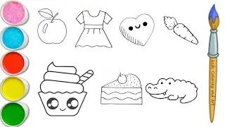 How To Draw An Apple Dress Heart Carrot Cupcake Cake Slice Crocodile for kids beginners and toddlers