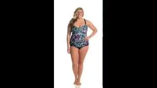 Delta Burke Plus Size Animal Garden Triple Shirred Tankini Top | SwimOutlet.com