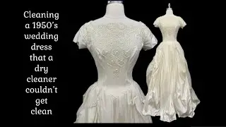 Attempted cleaning by a dry cleaner without success, a 1950’s wedding dress is restored in a bathtub