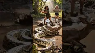 Brave Woman vs Python! Deer escapes? 1=Yes 2=No #Python #DeerRescue #WomanHero #StickFight #wildlife