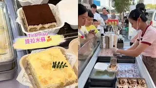 00後小姐姐創業擺攤賣提拉米蘇，每天排隊好多人🍰🤗2025000813-2  #dessert #cake #food #fruit #chocolate #cheese #stall