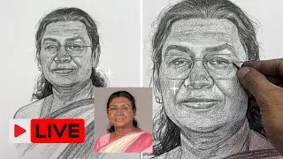 LIVE Droupadi Murmu Portrait | 12x16 Pencil & Charcoal Sketch | Real-Time by Delhi Artist Rajesh Kmr