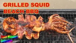 Grilled SQUID  beach BBQ clean and cook squid
