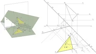 Abatimiento de plano perpendicular al segundo bisector en Sistema Diédrico
