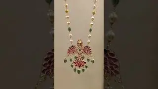 ruby stones locket in lightwt.916 kdm with moti mala with emarald beads#gold#attapur#ultralight wt