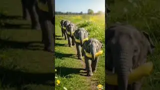 Funny Elephants Stealing Bananas 🍌🐘 Cute Animal Teamwork! #Shorts