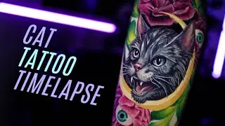 Color Surrealism Cat - Tattoo Timelapse with Good Music