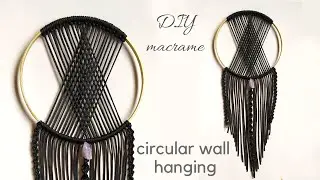 DIY circular macrame wall hanging with amethyst stone, black wall decor  tutorial, home decor
