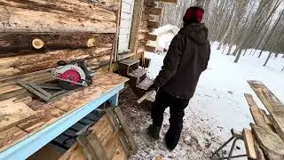 Log Cabin build - door installation & small tour inside 
