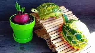 How to Make Watermelon Turtles - Green Tortoises - Fruit Carving Garnish - Food Art Decoration 西瓜乌龟
