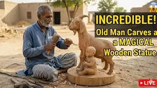 INCREDIBLE! Old Man Carves a MAGICAL Wooden Statue 😱 | Goat & Baby #youtubeviral