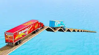 Mack truck vs Dinoco vs Impossible Log Wave Bridge Truck Car Rescue -Cars vs Deep Water-BeamNG.drive