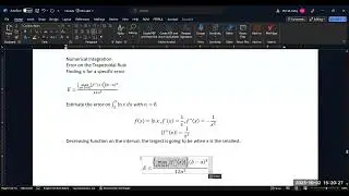 Finding the Error on the trapezoidal Rule and using the error formula to find the n required