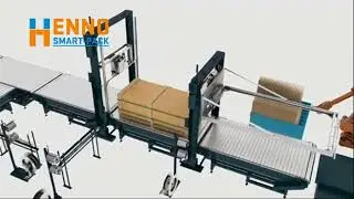 Hennopack robot palletizing with paper corner edge applictaion and strapping system