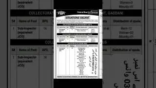 *148* Posts of *Sub Inspector (BS-14)*(Open Merit)  in FBR announced #fbr #jobs