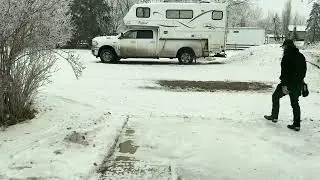-12 Cold 🥶Headed down South Alberta for few days of work, {Winter Truck Camping}