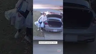 Shopper Uses Her Head to Close Car Trunk #shorts