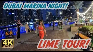 Dubai Marina NIGHT - 4K - Lime TOUR - WALKING VIDEO