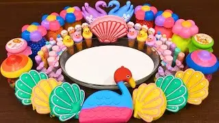 Slime mixing rainbow swan table &ndash; glossy pops & relaxing ASMR