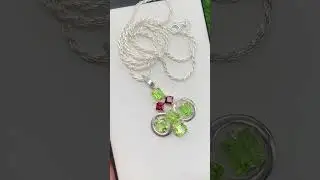 Beautiful peridot and garnet necklace in 925 silver natural stones pm