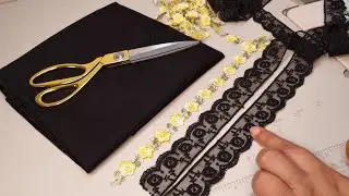 Black Kurti Design with yellow lace / Embroidered organza Lace लगाकर बनाएं एकदम नया kurti Design