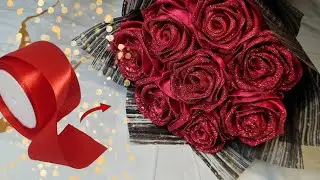 Turning a Simple Ribbon into Luxury Roses 🌹✨ | Easy DIY Gift Idea