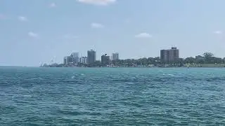 Detroit waterfront under the Ambassador Bridge