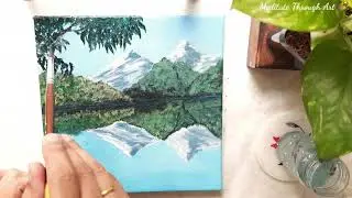 Paint Easy Peaceful Reflection Landscape 🌿💙step by step acrylic painting for beginners#26