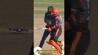 Wrestling between Raymon Reifer and Sarad Veshwakar in NPL #foryou #cricketfight #fyp #shortsfeed